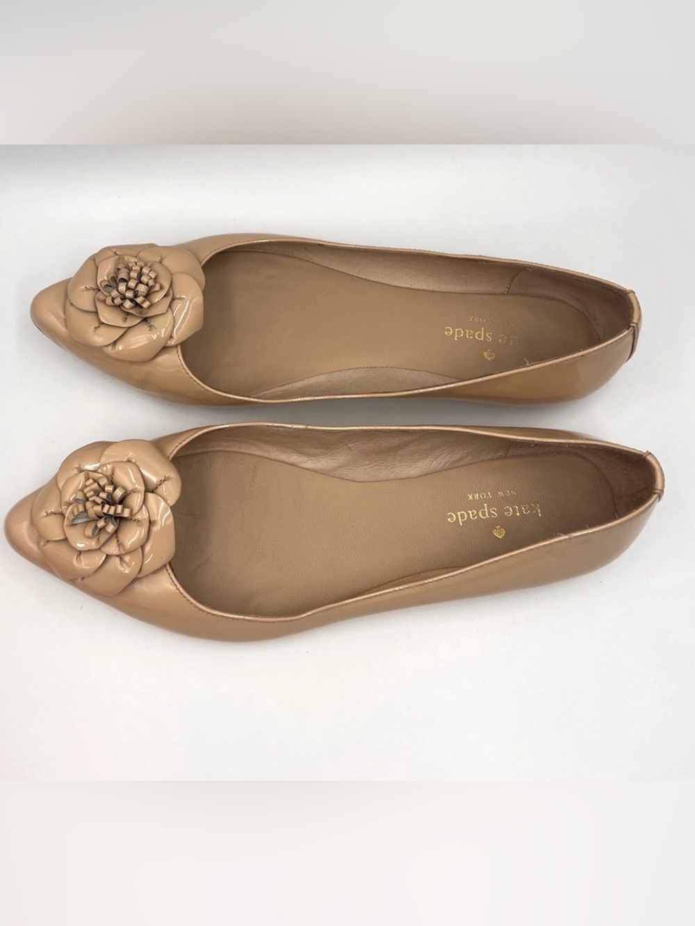 Kate Spade ♠️ Nude Patent Leather Floral Ballet Flats Size 7